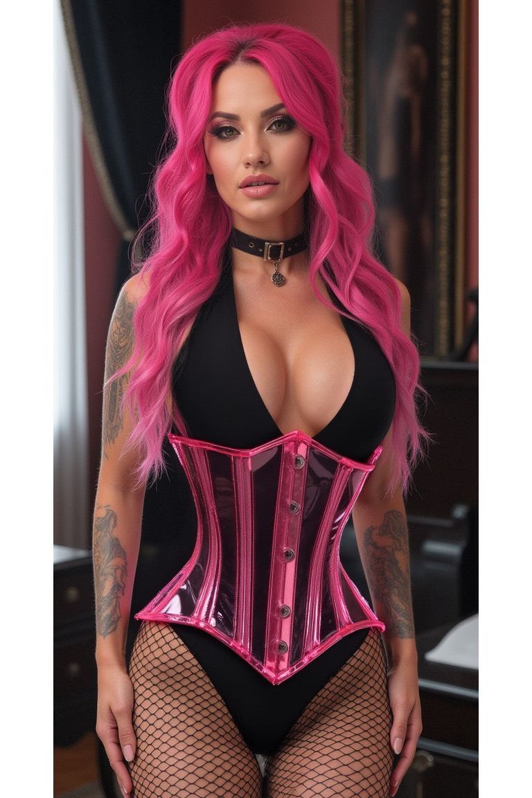Lavish Pink Clear Curvy Underbust Waist Cincher Corset