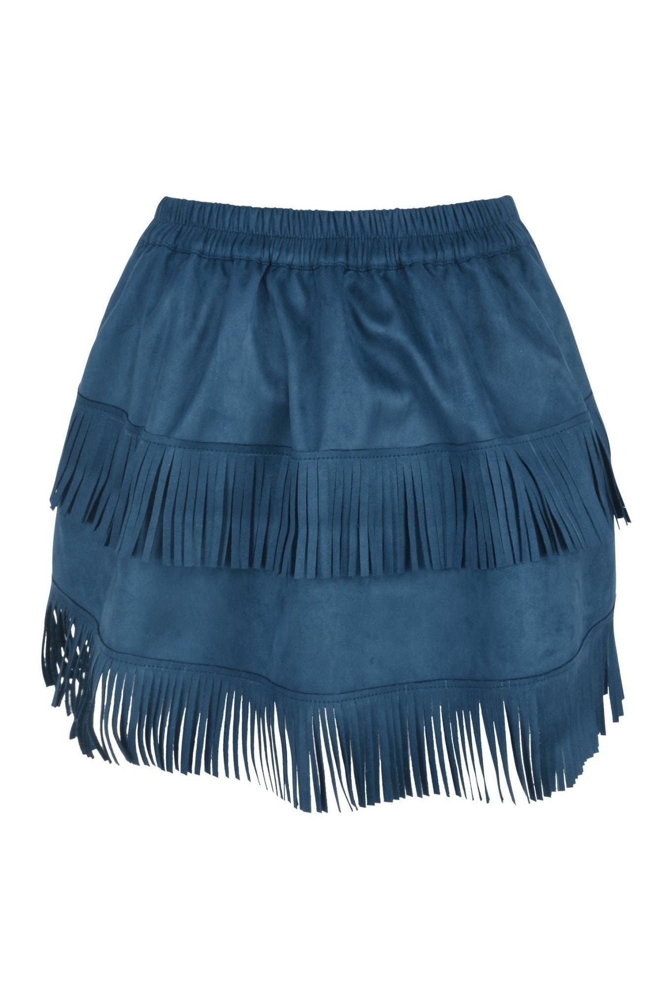 Blue Suede Ruched Bustle Skirt w/Fringe - Daisy Corsets