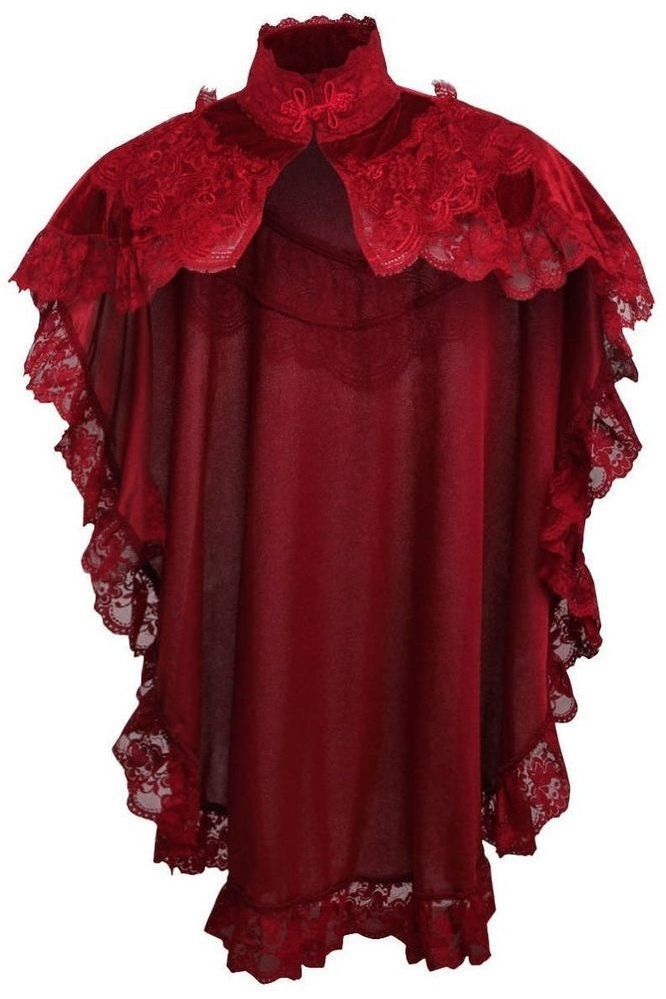 Dark Red Velvet & Lace Capelet