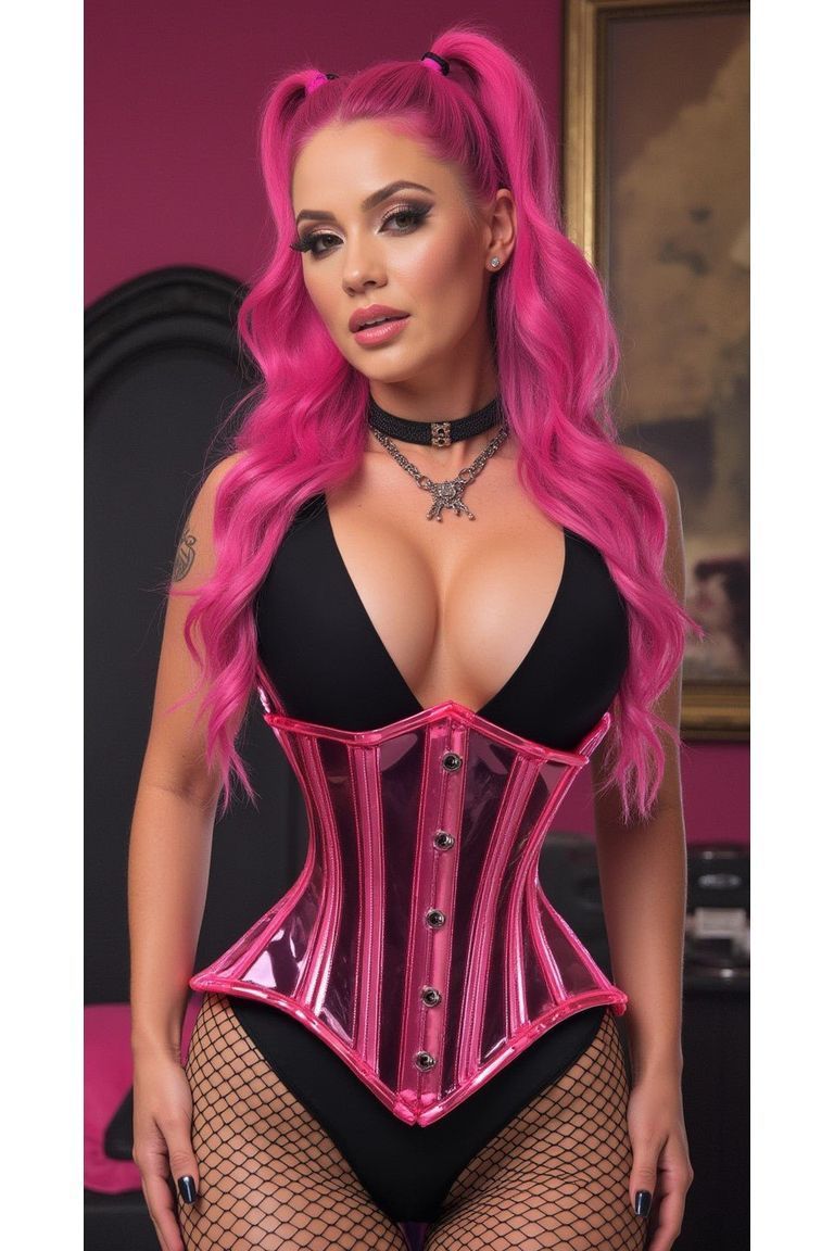 Lavish Pink Clear Curvy Underbust Waist Cincher Corset - Daisy Corsets
