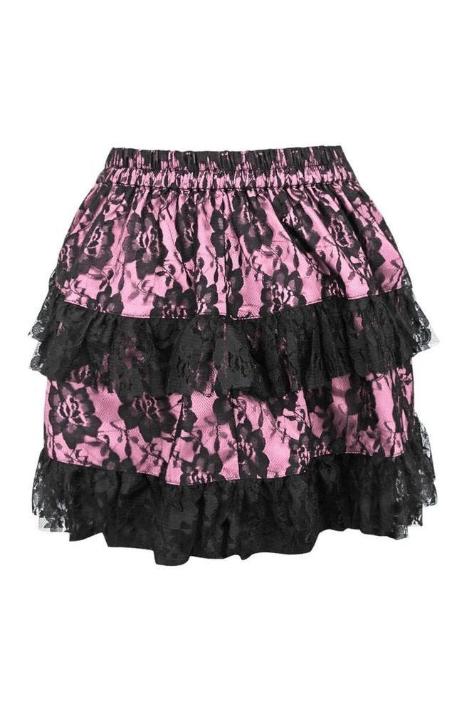 Pink/Black Lace Ruched Bustle Skirt - Daisy Corsets
