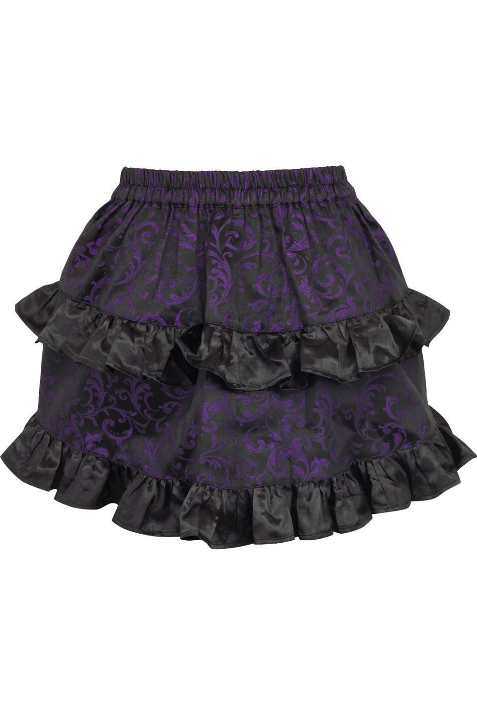 Purple/Black Brocade Ruched Bustle Skirt - Daisy Corsets