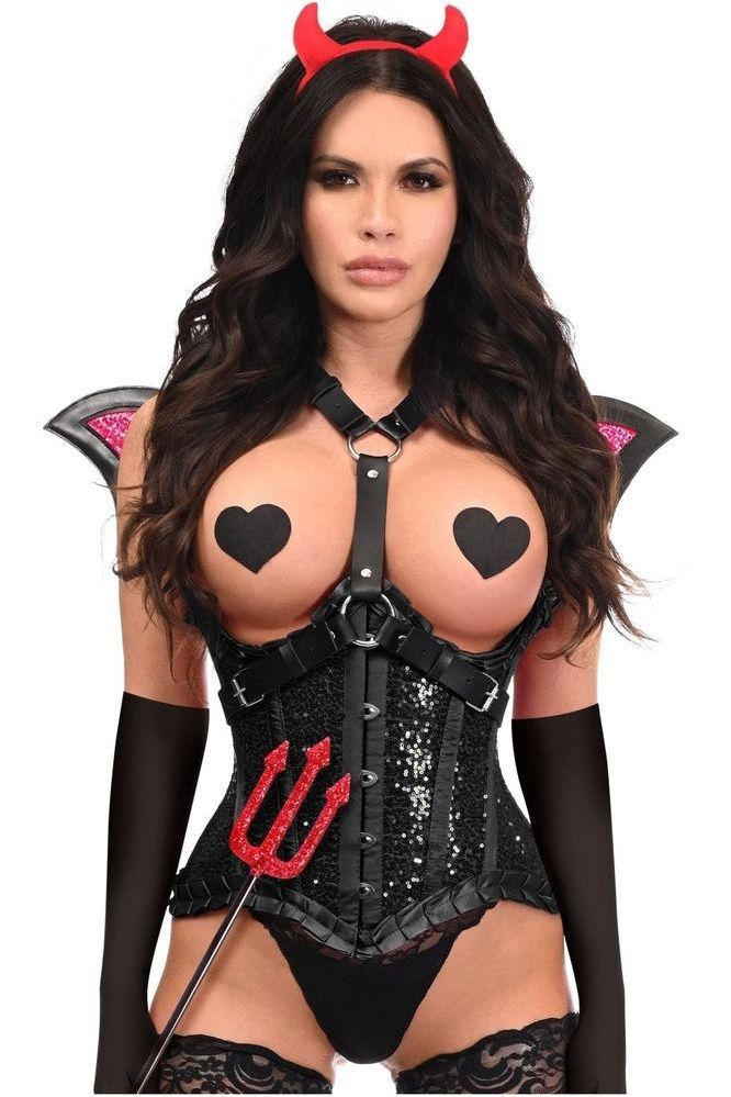 Top Drawer 5 PC Black Sequin Devil Harness Corset Costume - Daisy Corsets
