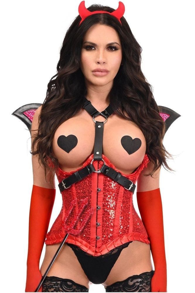 Top Drawer 5 PC Red Sequin Devil Harness Corset Costume - Daisy Corsets