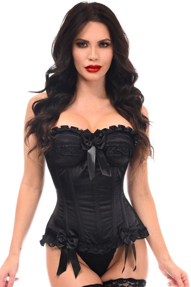Top Drawer Black Satin Steel Boned Overbust Corset - Daisy Corsets