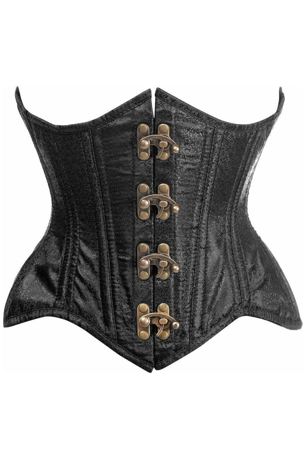 Top Drawer Double Steel Boned Black Brocade Curvy Underbust Corset - Daisy Corsets