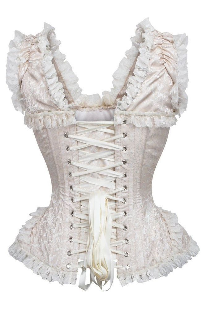 Top Drawer Ivory Brocade & Lace Steel Boned Corset w/Cap Sleeves - Daisy Corsets