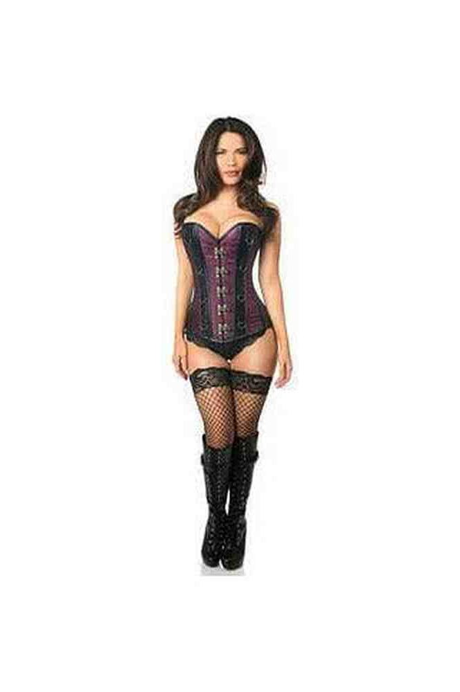 Top Drawer Plum Brocade & Faux Leather Steel Boned Corset - Daisy Corsets