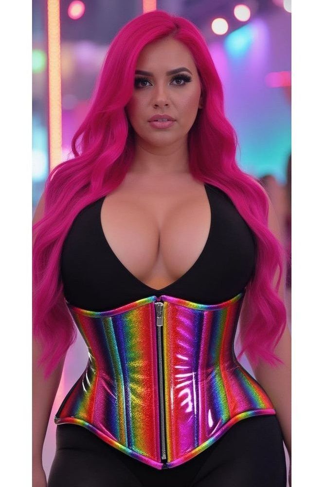 Top Drawer Rainbow Glitter Double Steel Boned Underbust Waist Cincher Corset - Daisy Corsets