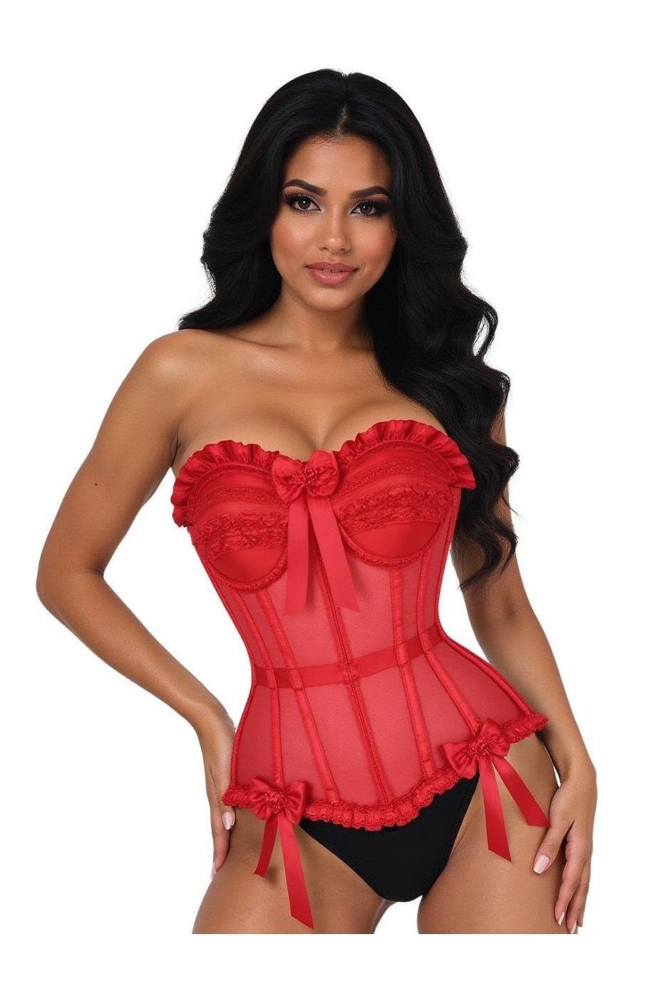 Top Drawer Steel Boned Red Mesh Underwire Bustier Corset - Daisy Corsets