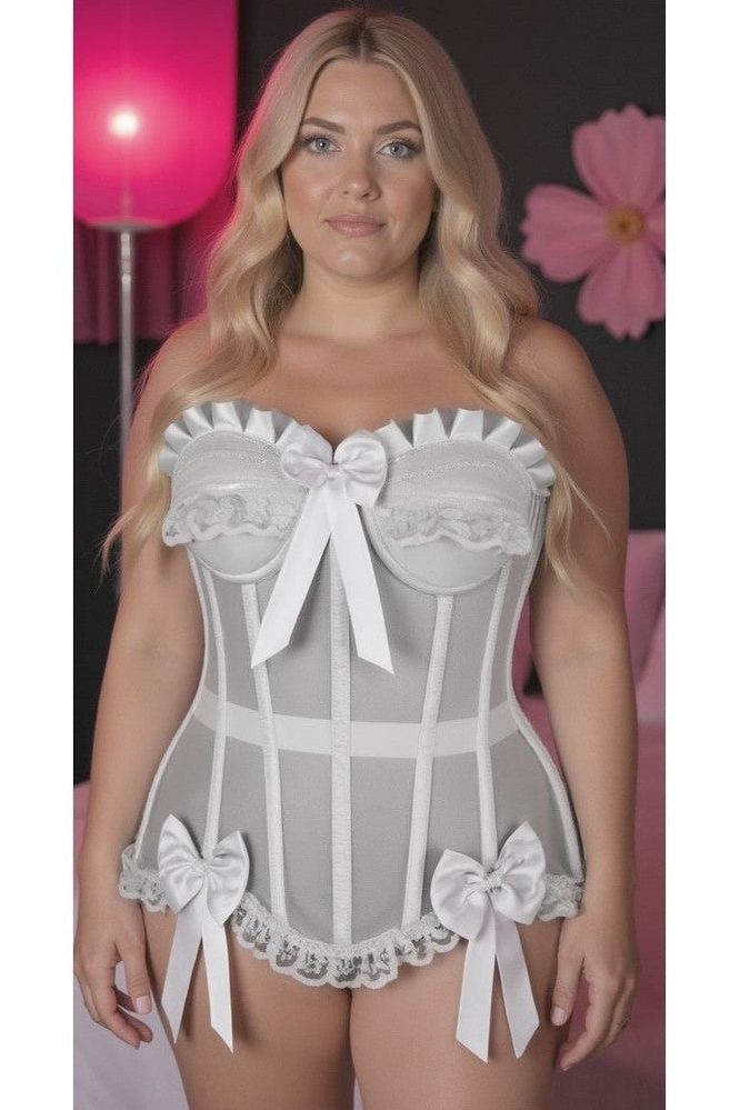 Top Drawer Steel Boned White Mesh Underwire Bustier Corset - Daisy Corsets
