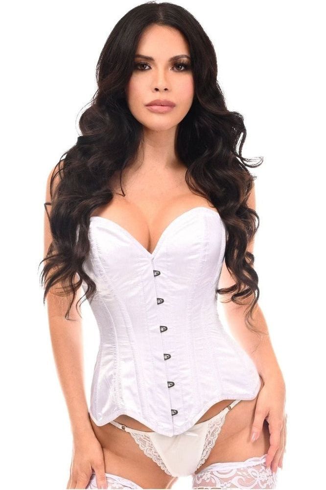 Top Drawer White Satin Steel Boned Overbust Corset - Daisy Corsets