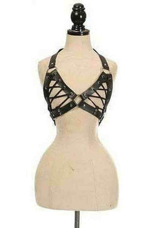 Black Faux Leather Lace - Up Bra Top - Black - Daisy Corsets