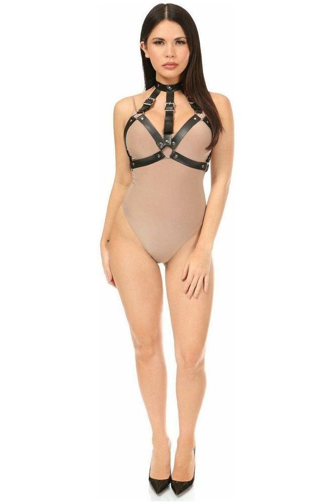 Black Vegan Leather Body Harness - Daisy Corsets
