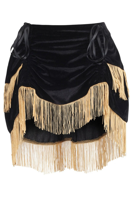 Black Velvet w/Gold Fringe Burlesque Bustle Skirt - Daisy Corsets