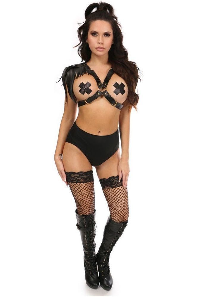 Black/Gold Fringe Shoulder Harness - Daisy Corsets