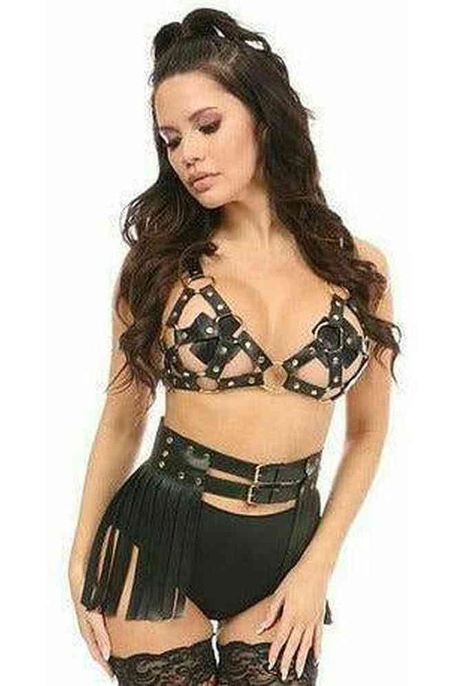 Black/Gold Strappy Harness Bra Top - Daisy Corsets