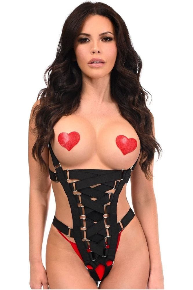 BOXED Black Stretchy Body Harness Bodysuit w/Silver Hardware - Daisy Corsets
