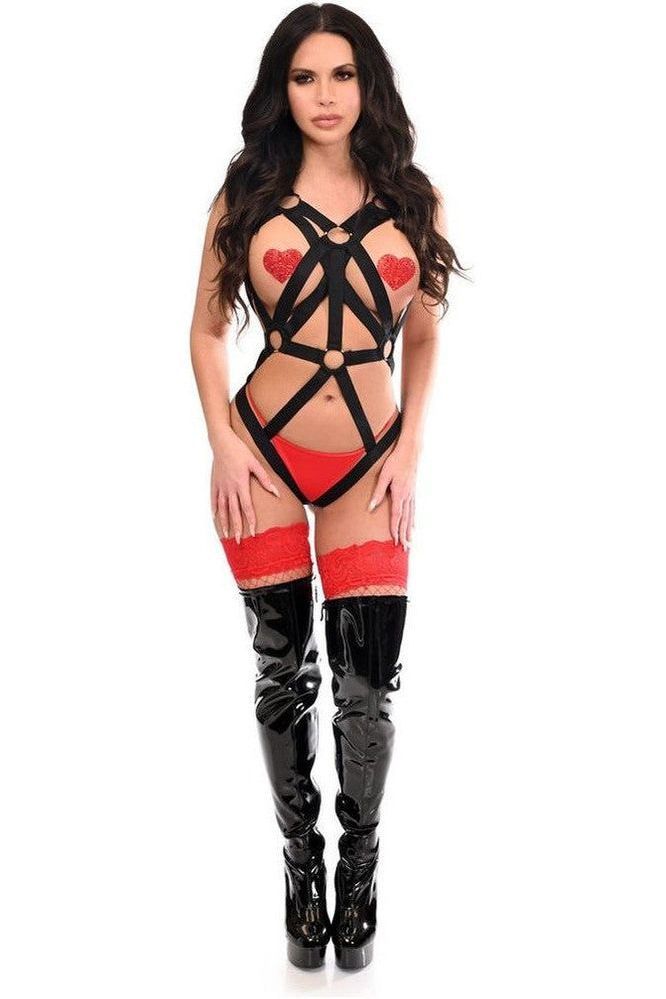 BOXED Black Stretchy Body Harness Bodysuit w/Silver Hardware - Daisy Corsets