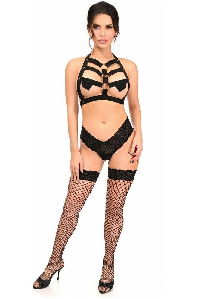 BOXED Black Stretchy Body Harness w/Gold Hardware - Daisy Corsets