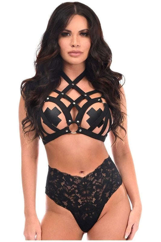 BOXED Black Stretchy Body Harness w/Silver Hardware - Daisy Corsets
