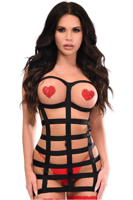 BOXED Black Stretchy Cage Dress Body Harness w/Silver Hardware - Daisy Corsets