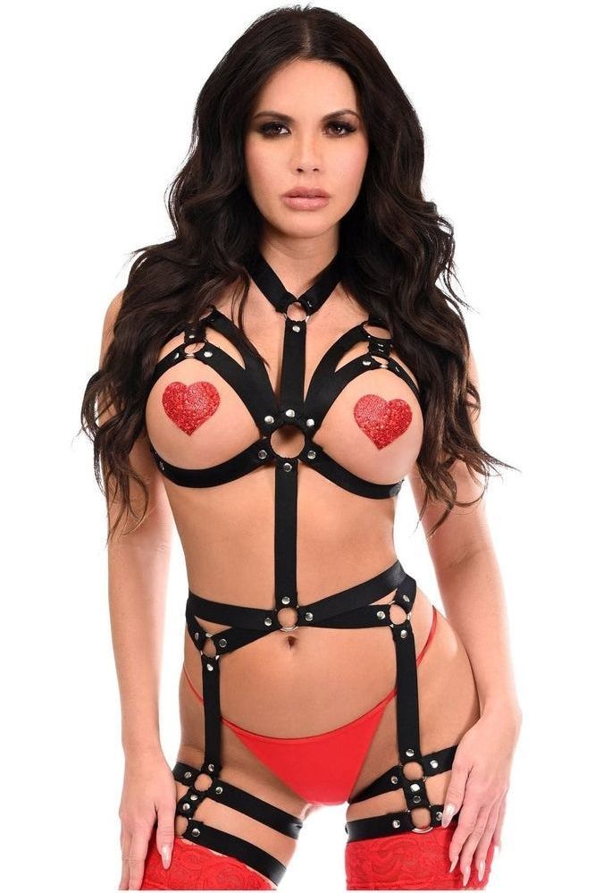 BOXED Black Stretchy Elastic Harness Bodysuit w/Silver Hardware - Daisy Corsets