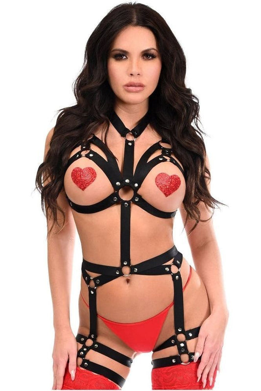 BOXED Black Stretchy Elastic Harness Bodysuit w/Silver Hardware - Daisy Corsets