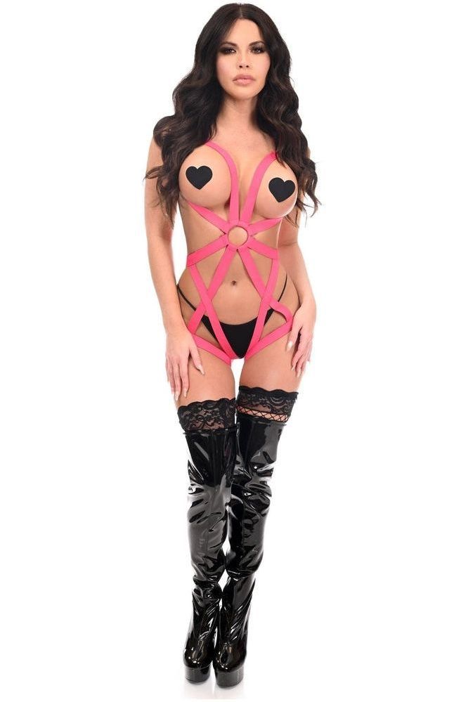 BOXED Pink Stretchy Body Harness Bodysuit - Daisy Corsets