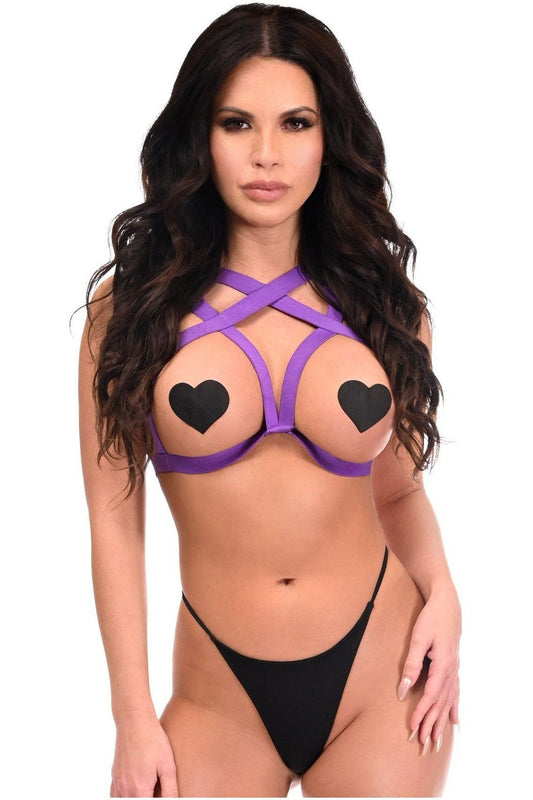 BOXED Purple Stretchy Body Harness Top - Daisy Corsets