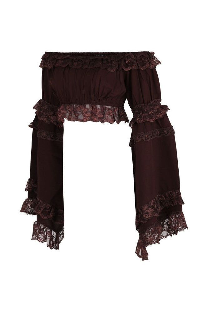 Brown Smocked Flare Sleeve Peasant Top - Daisy Corsets