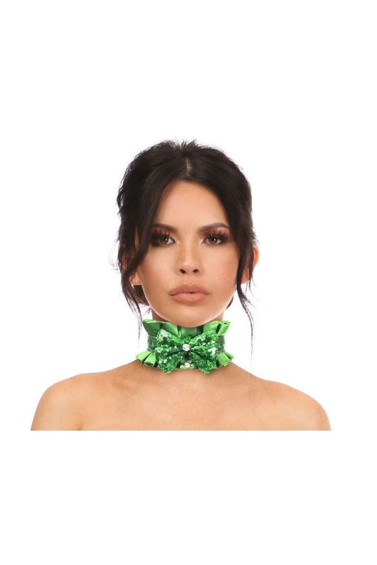 Kitten Collection Green Satin & Sequin Choker - Daisy Corsets