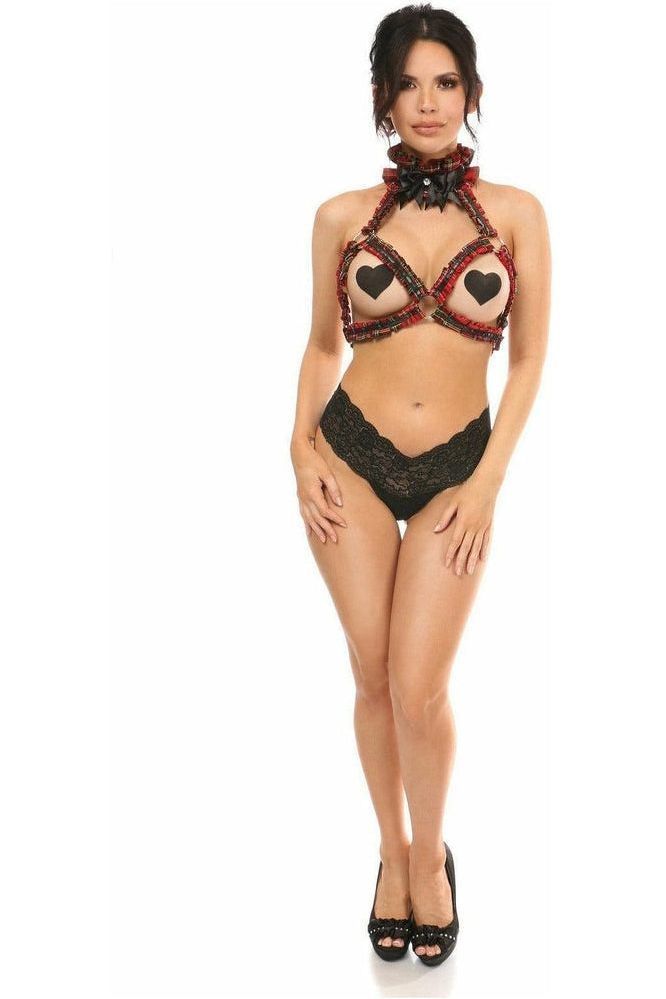 Kitten Collection Red Plaid Triangle Top Body Harness - Daisy Corsets