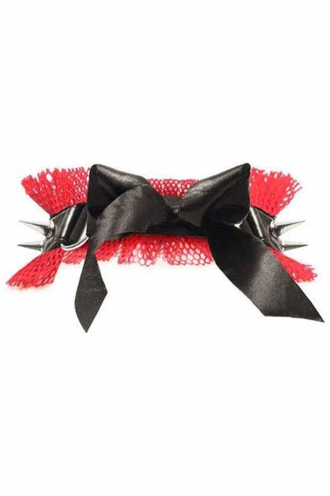 Kitten Collection Red/Black Fishnet Spike Choker - Daisy Corsets