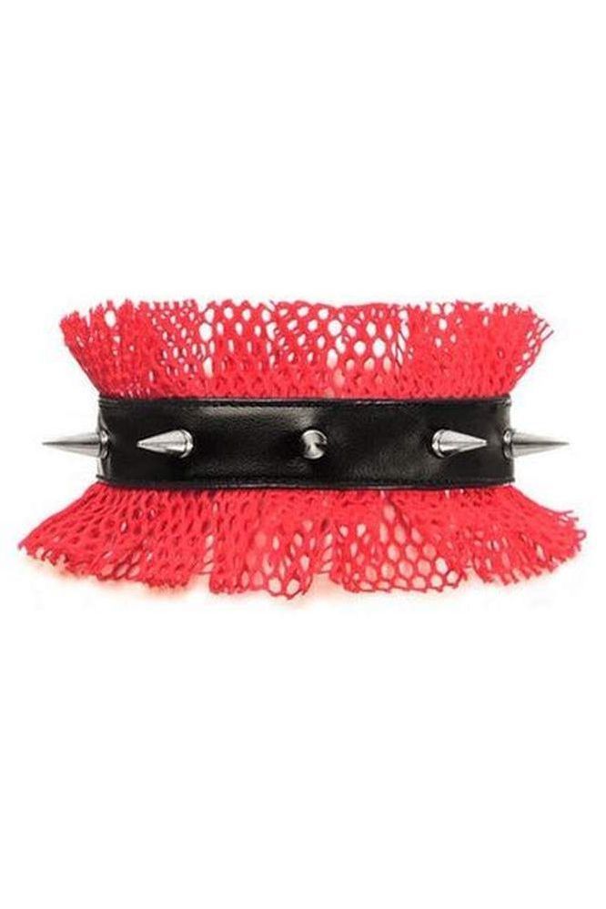 Kitten Collection Red/Black Fishnet Spike Choker - Daisy Corsets