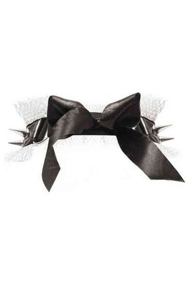 Kitten Collection White/Black Fishnet Spike Choker - Daisy Corsets