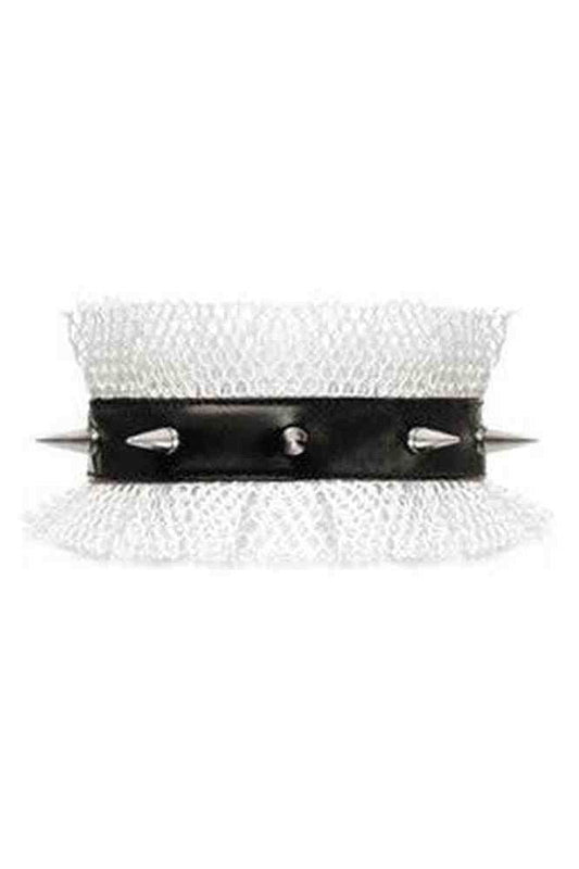 Kitten Collection White/Black Fishnet Spike Choker - Daisy Corsets