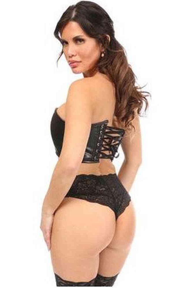 Lavish Black Faux Leather Short Bustier Top - Daisy Corsets