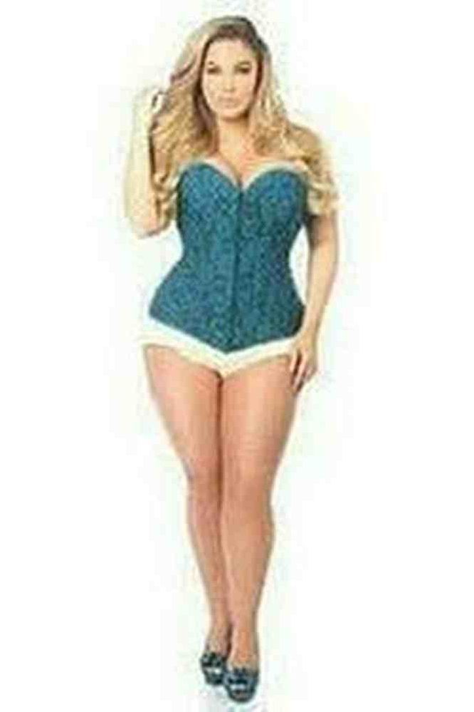 Lavish Dark Teal Lace Overbust Corset w/Zipper - Daisy Corsets