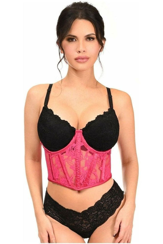 Lavish Fuchsia Sheer Lace Underwire Waist Cincher Corset - Daisy Corsets