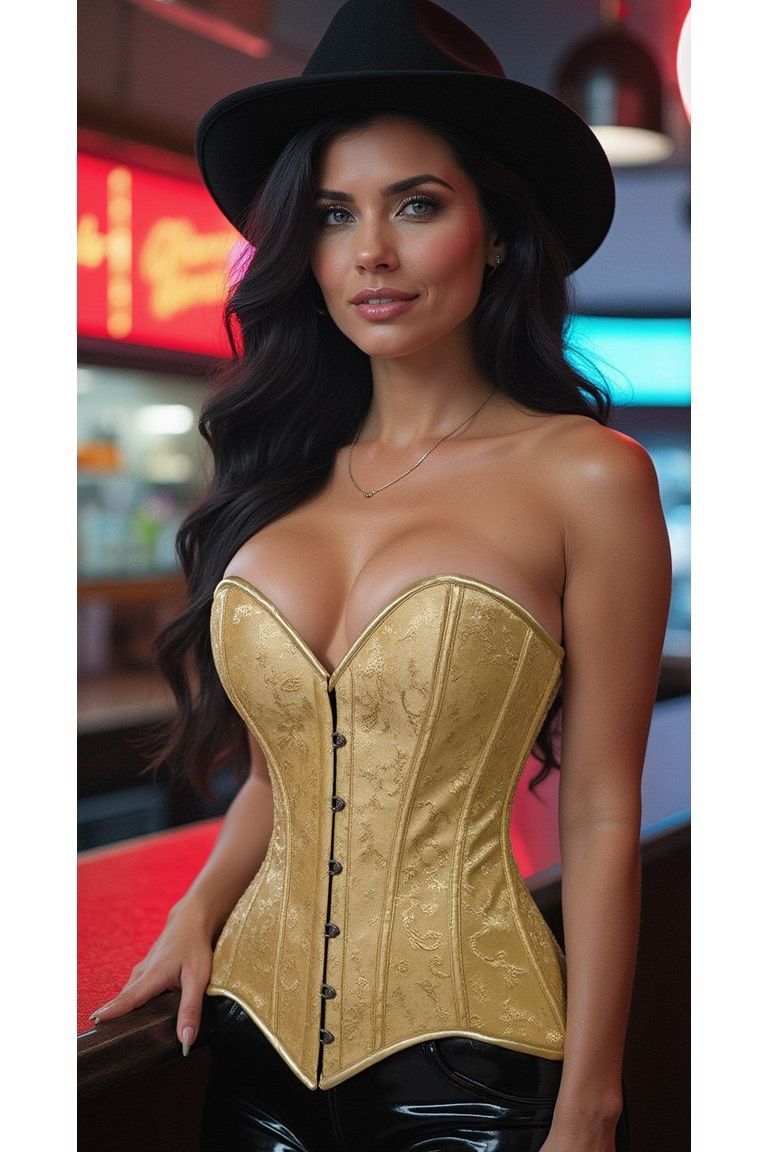 Lavish Gold Brocade Overbust Corset W/Busk Closure - Daisy Corsets
