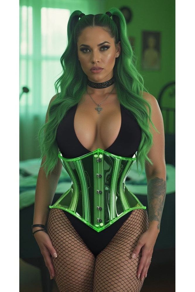 Lavish Green Clear Curvy Underbust Waist Cincher Corset - Daisy Corsets