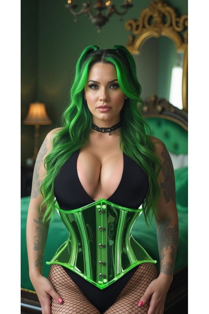 Lavish Green Clear Curvy Underbust Waist Cincher Corset - Daisy Corsets