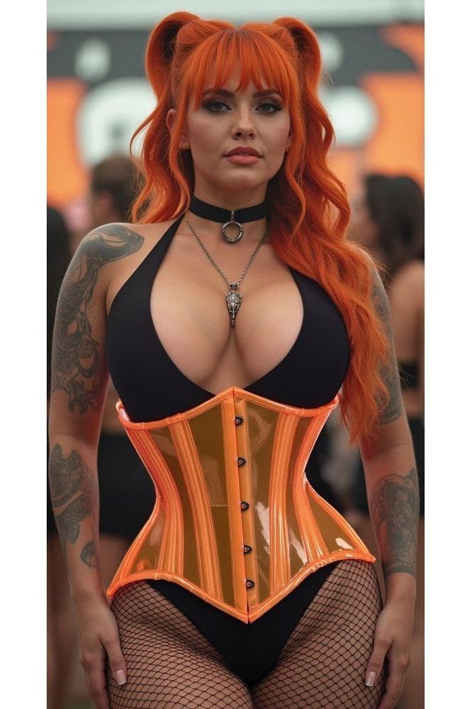 Lavish Orange Clear Curvy Underbust Waist Cincher Corset - Daisy Corsets