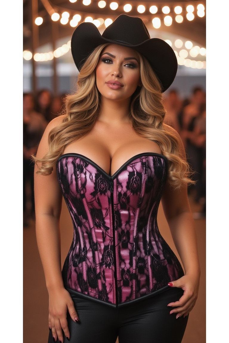 Lavish Pink Lace Front Zipper Corset - Daisy Corsets