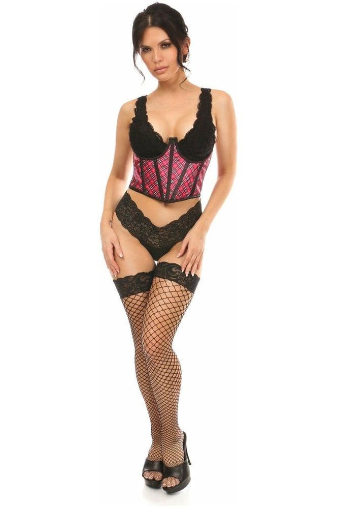 Lavish Pink Plaid Satin Open Cup Waist Cincher