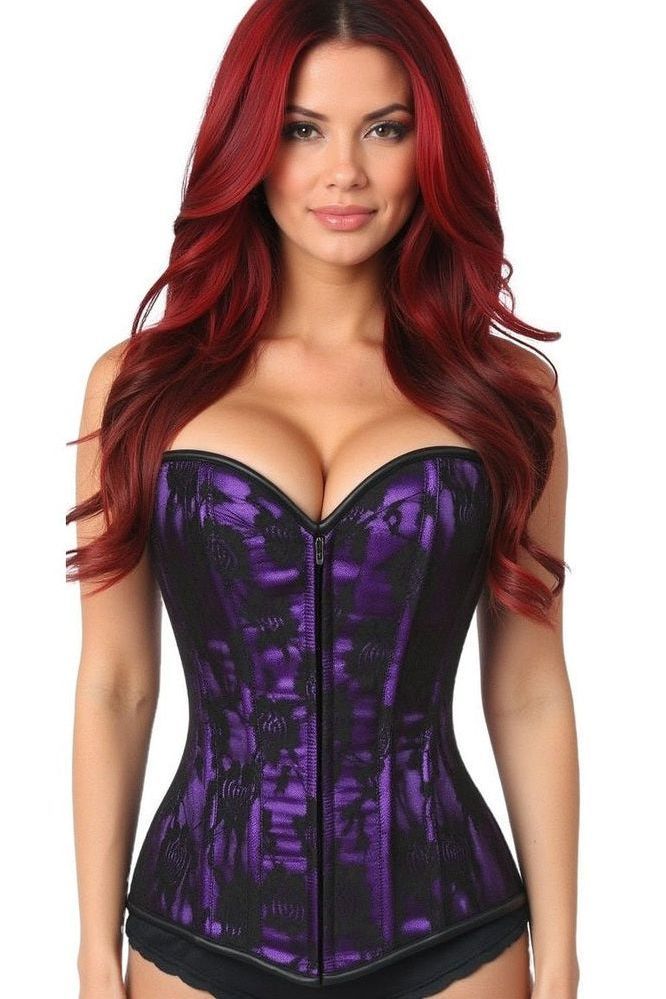 Lavish Purple Lace Front Zipper Corset - Daisy Corsets