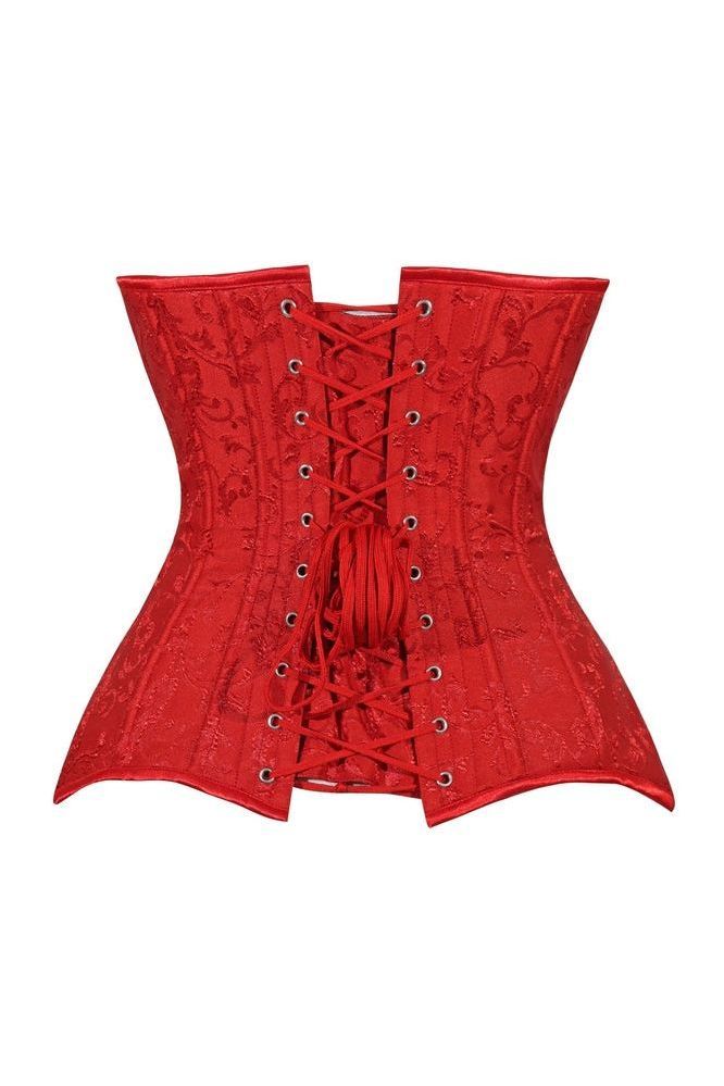 Lavish Red Brocade Overbust Corset W/Busk Closure - Daisy Corsets