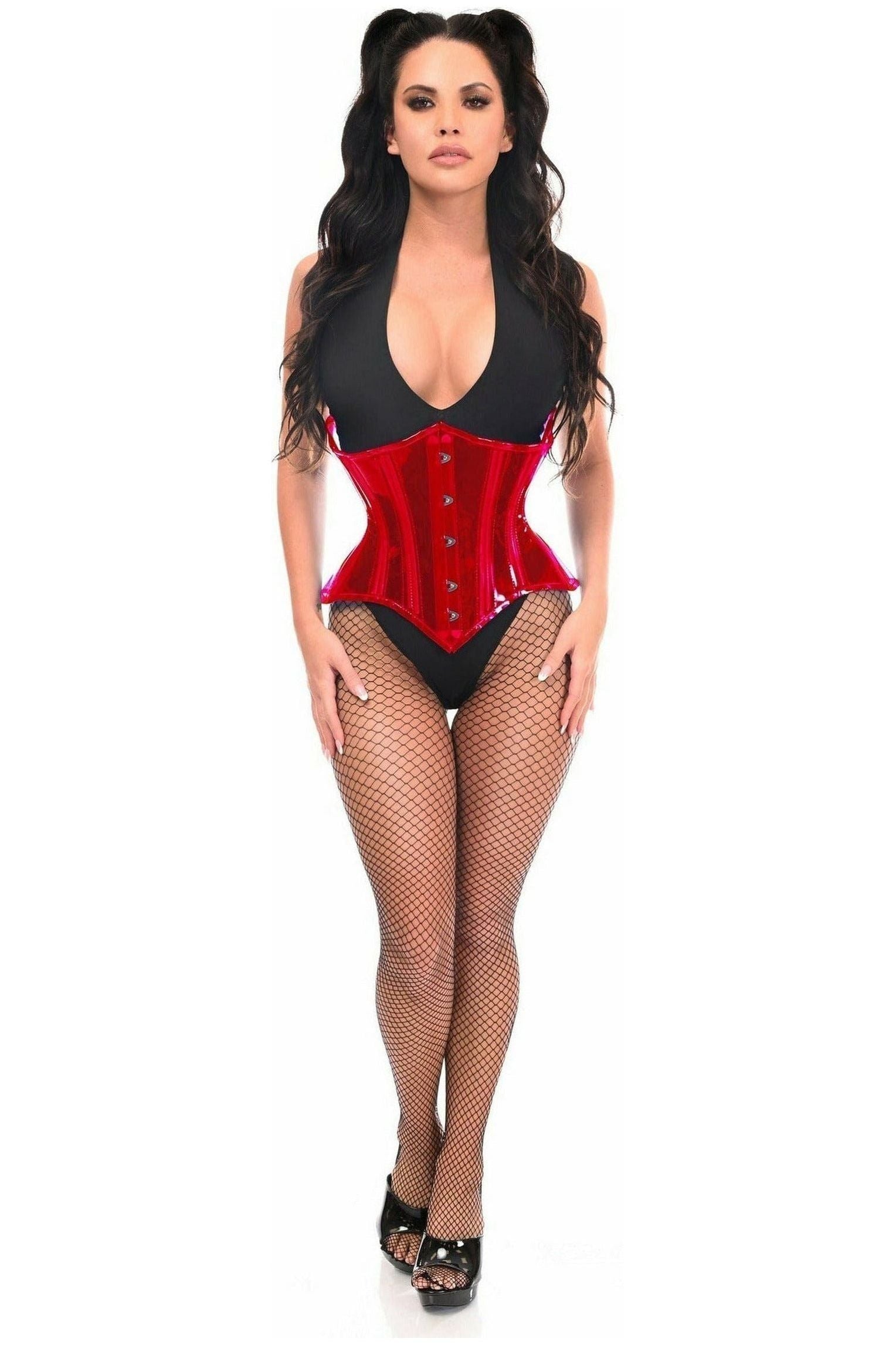 Lavish Red Clear Curvy Underbust Waist Cincher Corset - Daisy Corsets