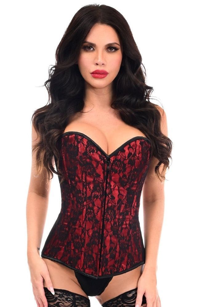 Lavish Red Lace Front Zipper Corset - Daisy Corsets